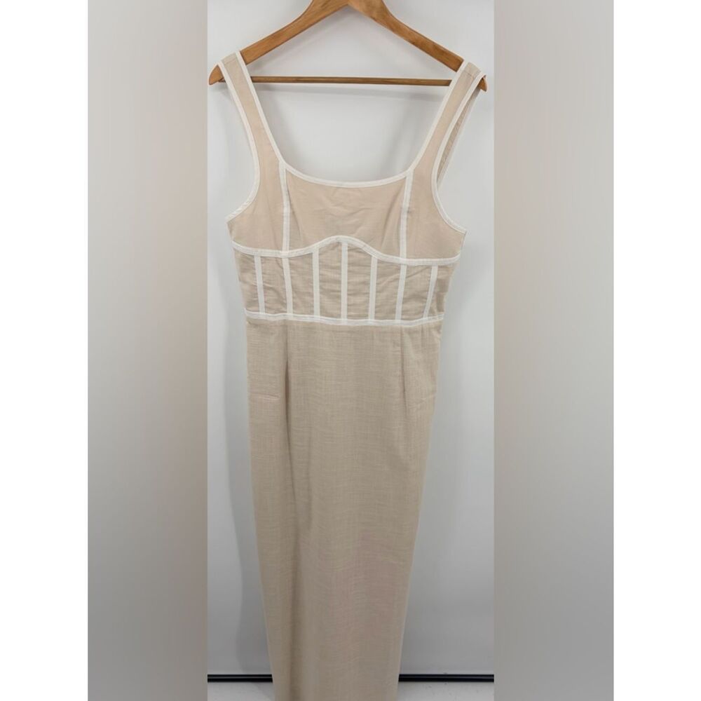 Sabo Ricardo stone tan midi dress womens L NWT milkmaid nautical vacation resort